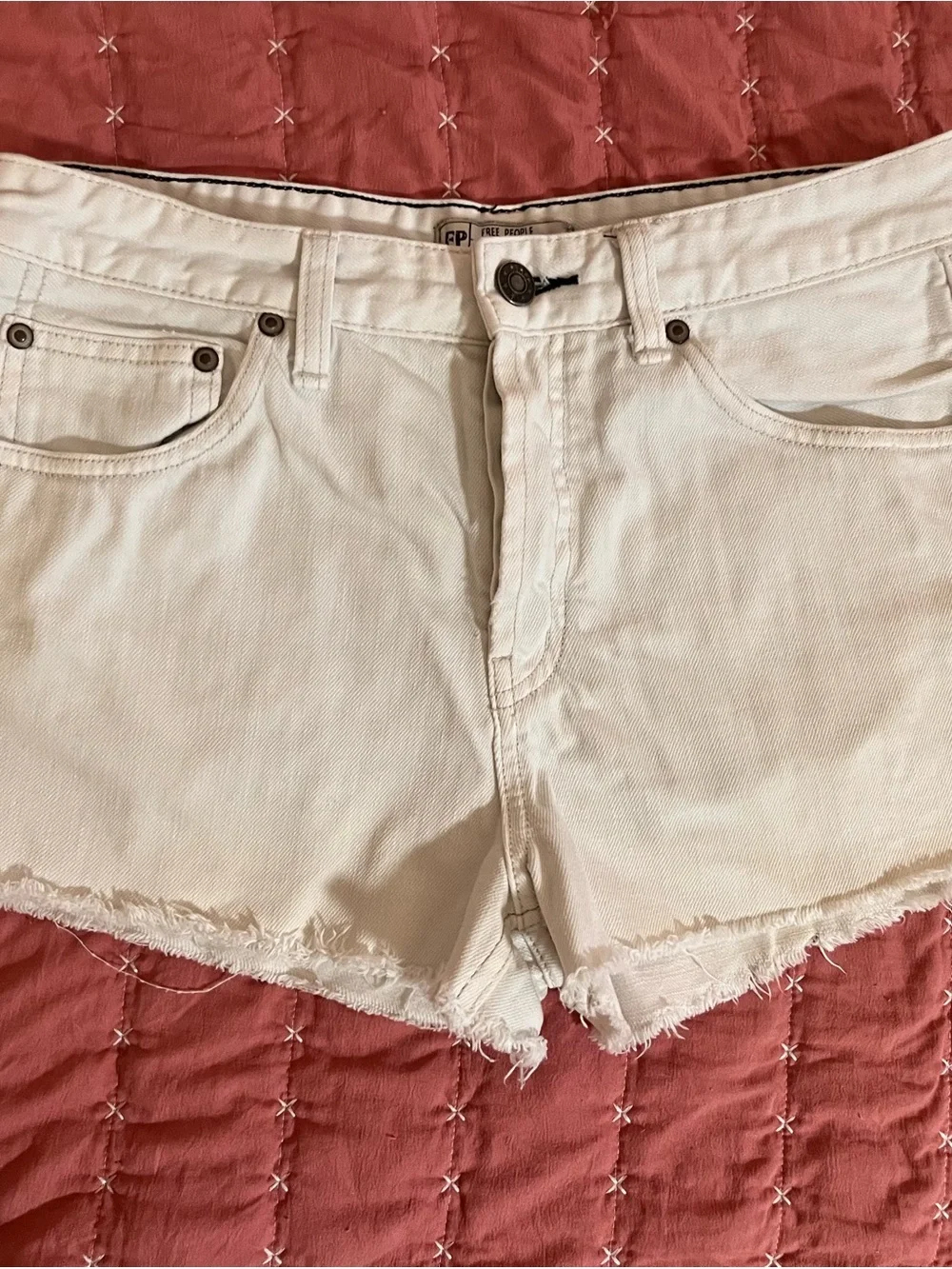Free People White Denim Cutoff Shorts High Rise Raw Hem Festival Boho Y2K 27